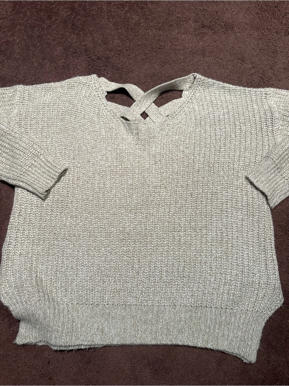 Cozy Cream Knit Sweater with Crisscross Back